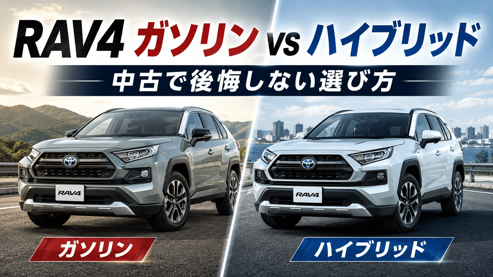 RAV4 50系のガソリン車とハイブリッド車を比較した中古車選びのアイキャッチ画像